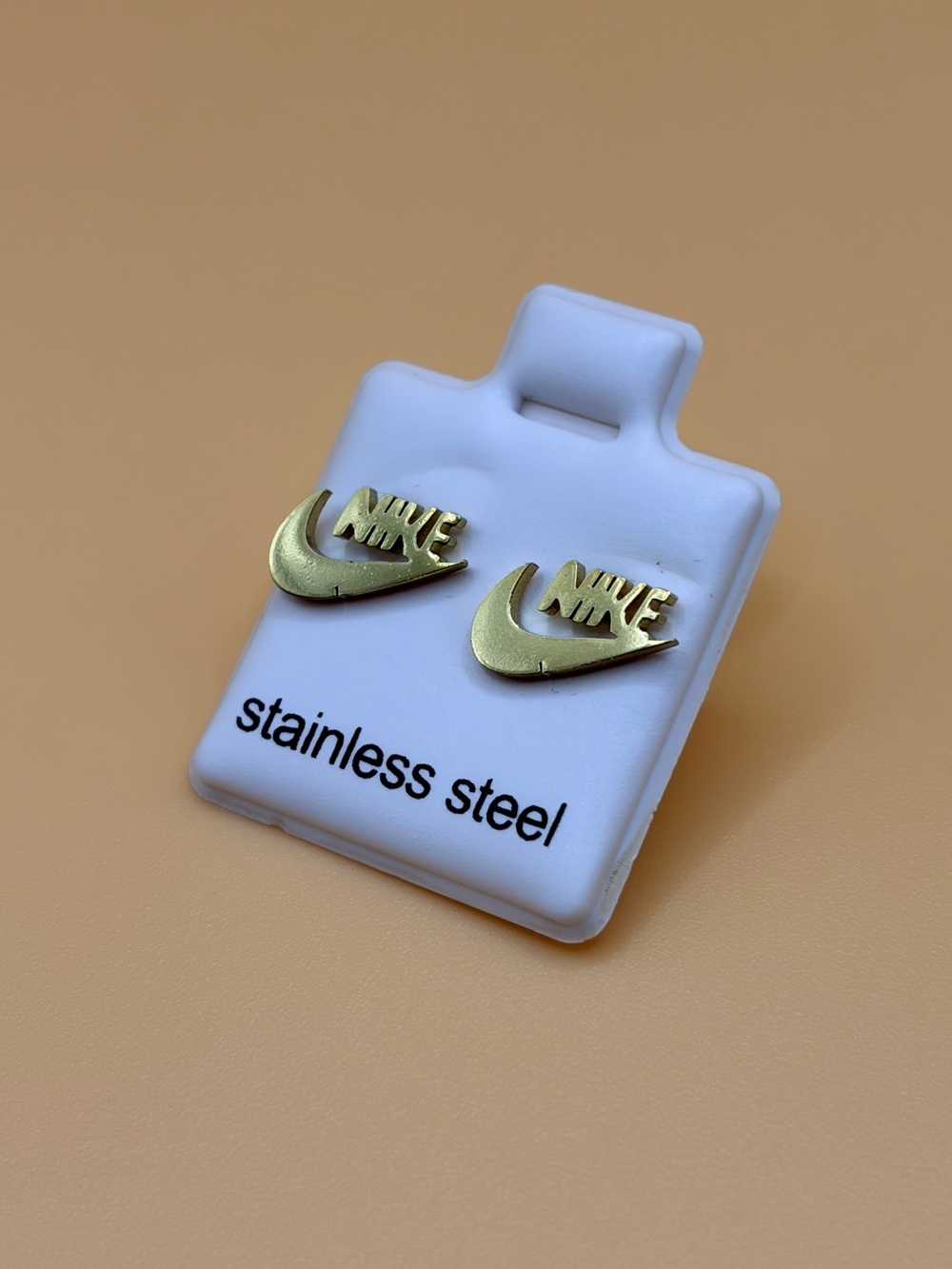 Unisex Gold Stainless Steel Logo Earrings